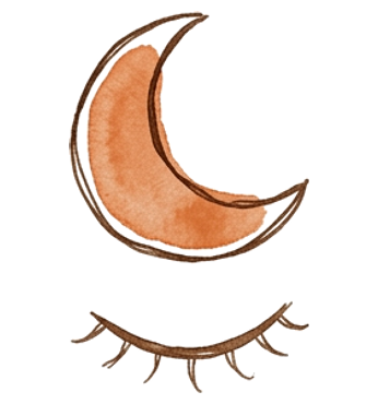 Drawing of a crescent moon above a closed eye
